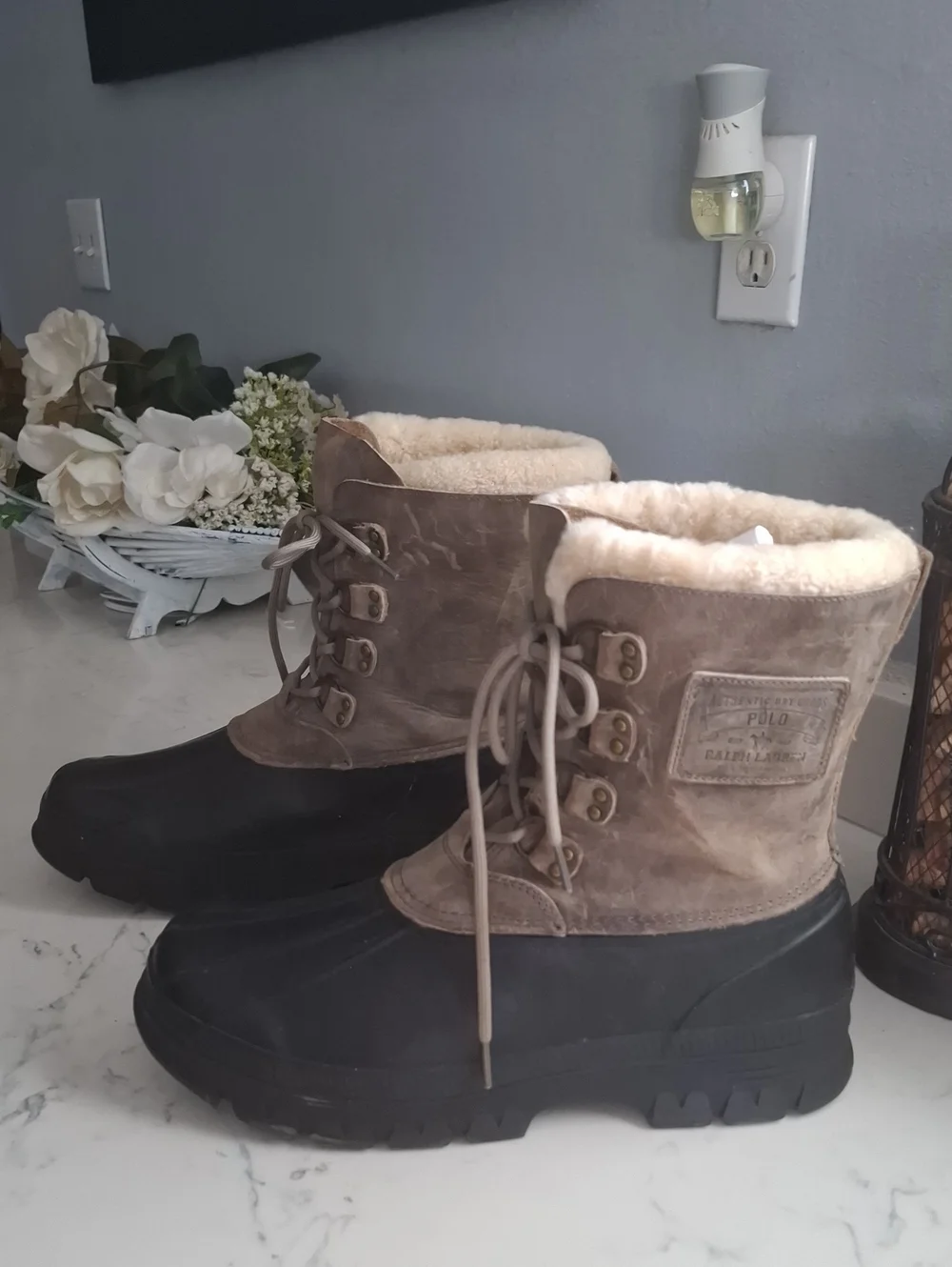 POLO RALPH LAUREN Mens Brown and Black Waterproof Winter Boots